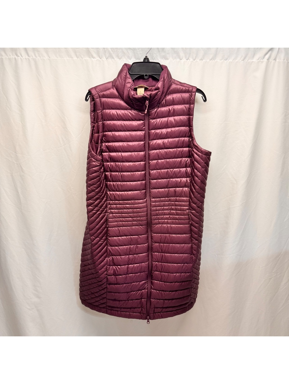 Duluth Burgundy Quilted Puffer Duck Down Long Vest L Collar Layering Cabincore